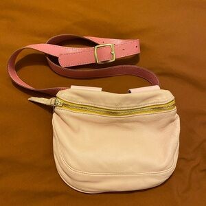 Clare V Classic Fanny Pink Leather Crossbody Belt Bag with Strap